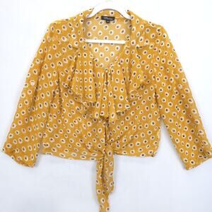 Countess Blouse‎ Womens Medium Ditsy Daisy Floral Tie Front Sheer Ruffle Top